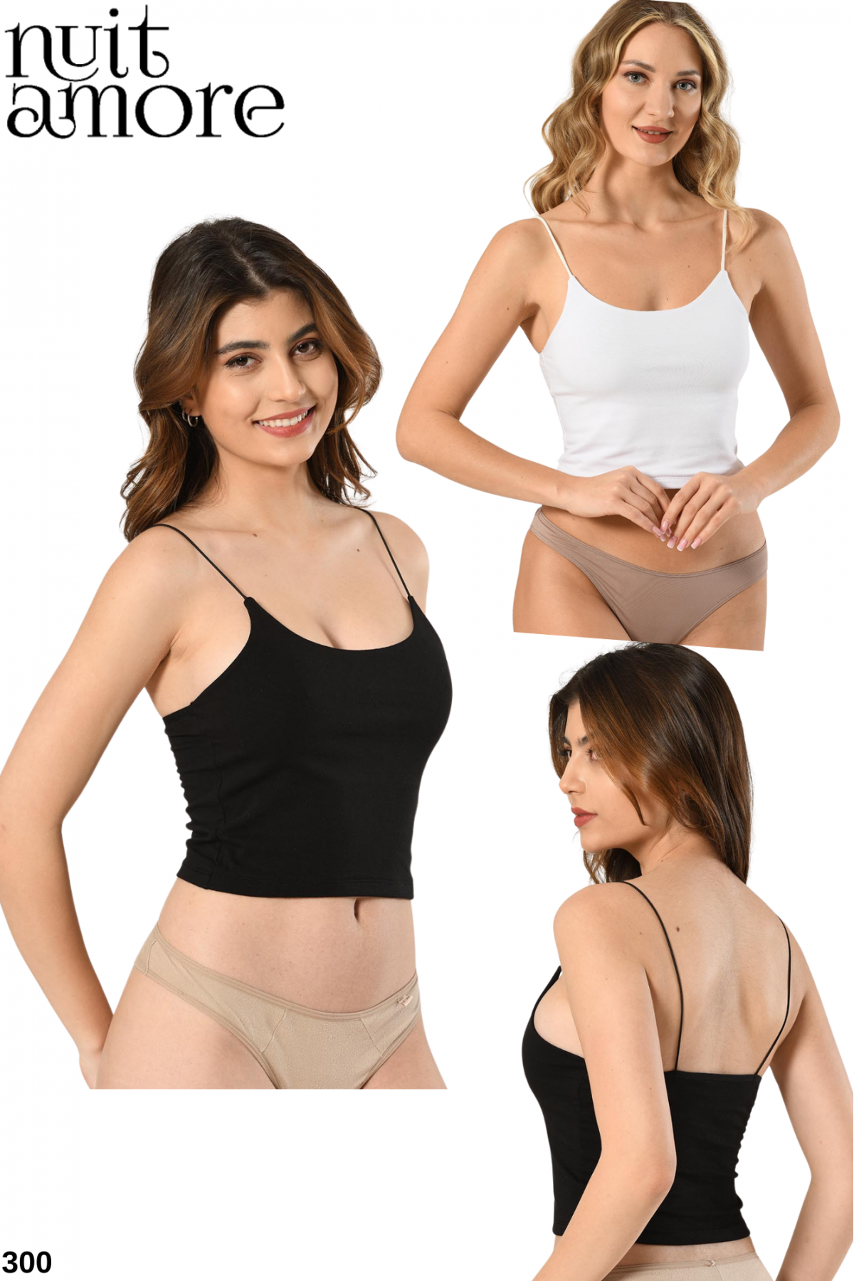 Nuitamore Siyah ve Beyaz İkili Set – İp Askılı Crop Top Astarlı Büstiyer Bluz