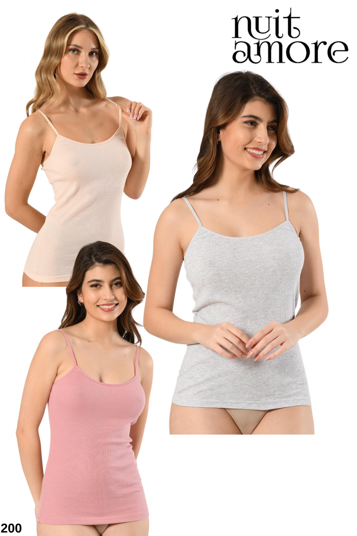 Nuitamore İp Askılı Fitilli Kumaş %100 Pamuklu Atlet – 3’lü Set 