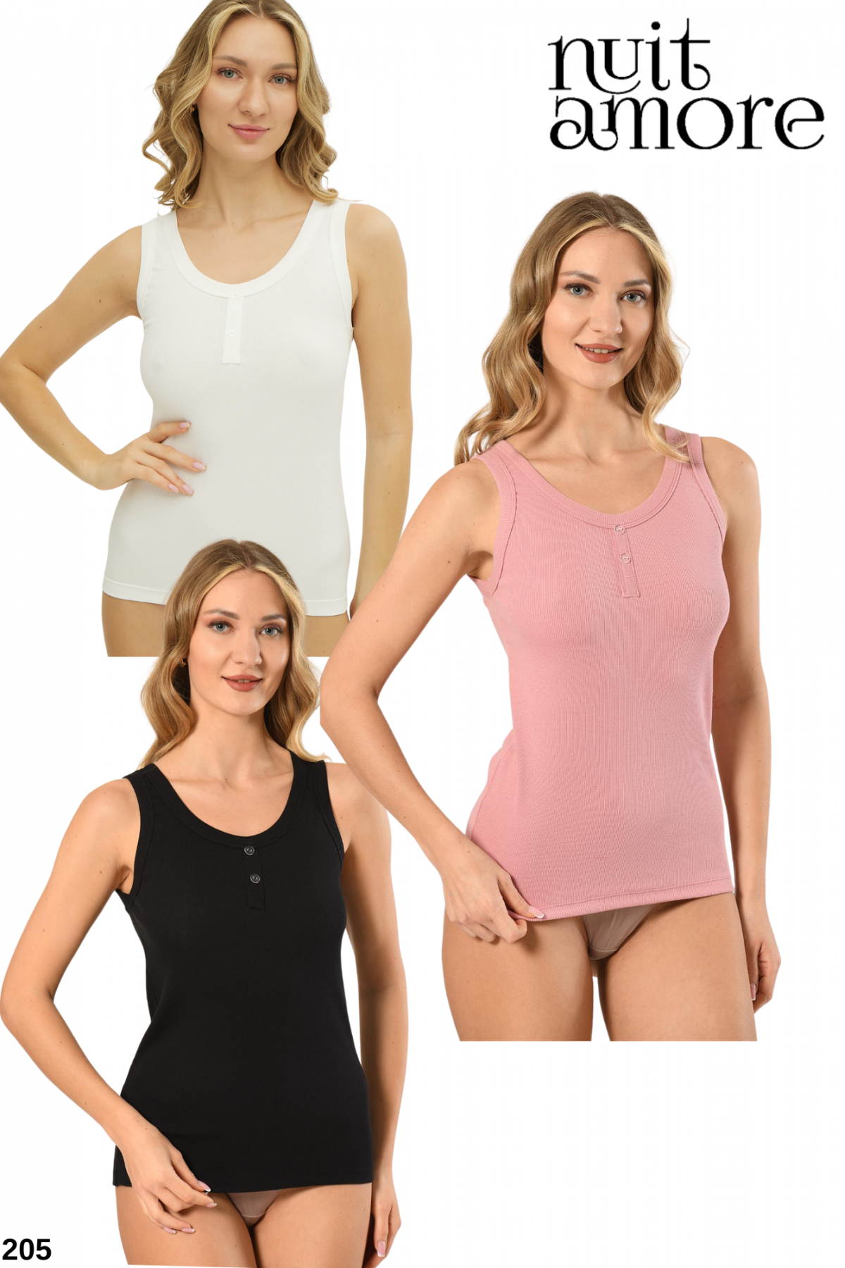 Nuitamore Kaşkorse Kadın Düğme Detaylı Atlet – 3’lü Set