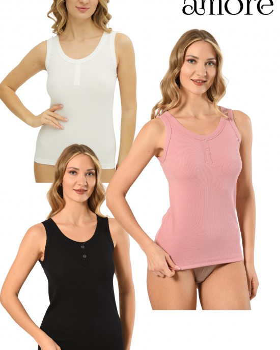 Nuitamore Kaşkorse Kadın Düğme Detaylı Atlet – 3’lü Set