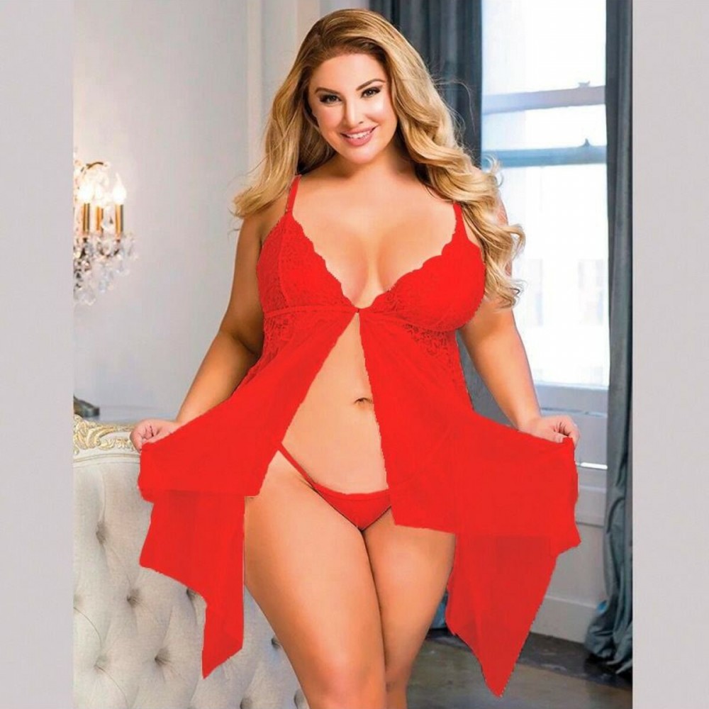 Nuitamore Kırmızı ''Big size" Dantel ve Tül Kumaşlı Gecelik