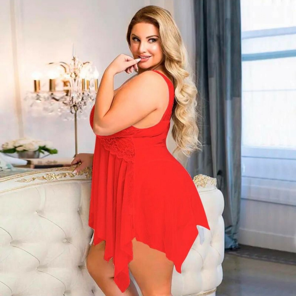 Nuitamore Kırmızı ''Big size" Dantel ve Tül Kumaşlı Gecelik