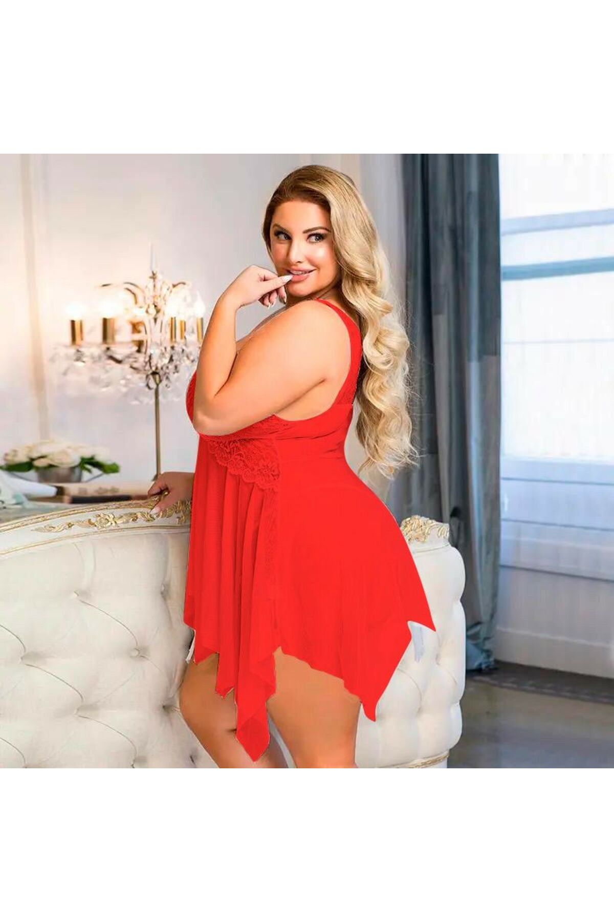 Nuitamore Kırmızı ''Big size" Dantel ve Tül Kumaşlı Gecelik