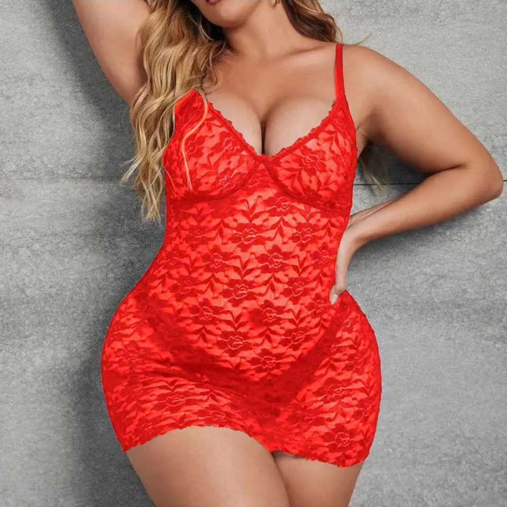 Nuitamore Büyük Beden ( Big Size ) Dantelli Kırmızı Gecelik.