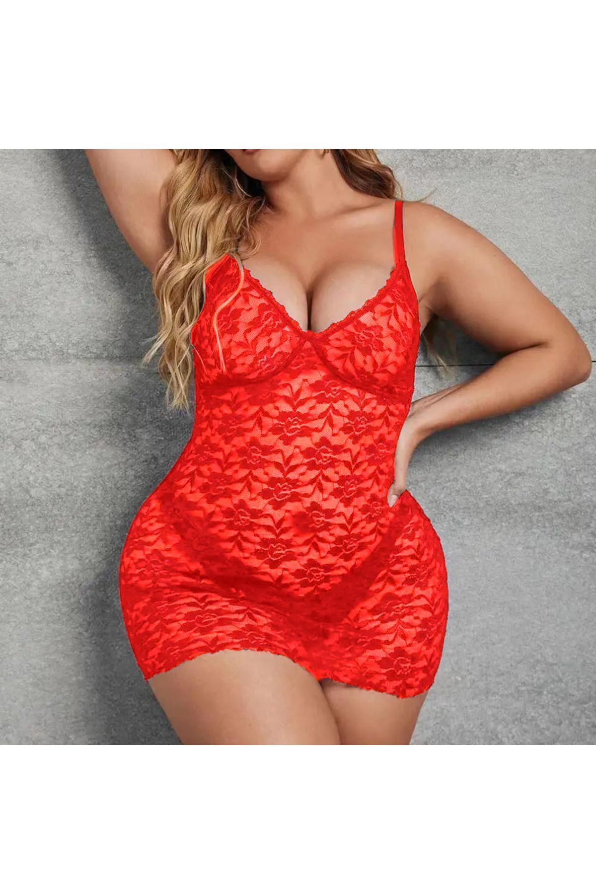 Nuitamore Büyük Beden ( Big Size ) Dantelli Kırmızı Gecelik.
