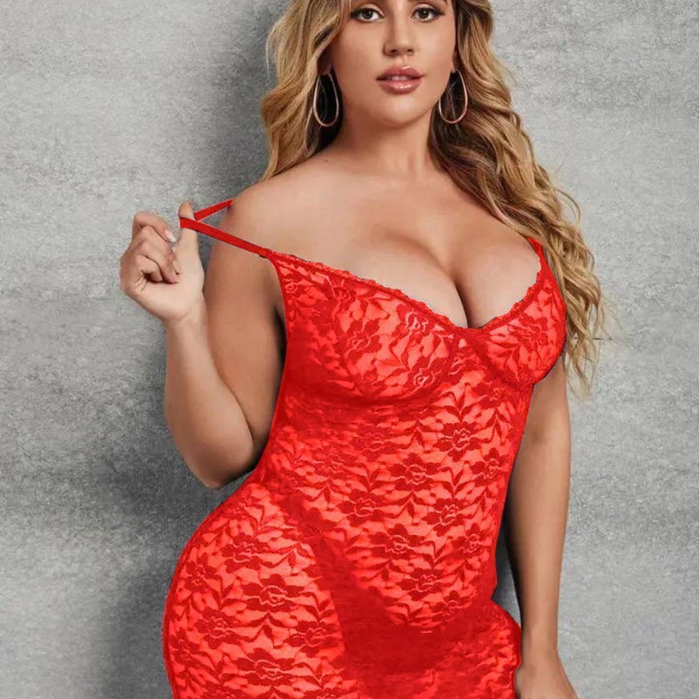 Nuitamore Büyük Beden ( Big Size ) Dantelli Kırmızı Gecelik.