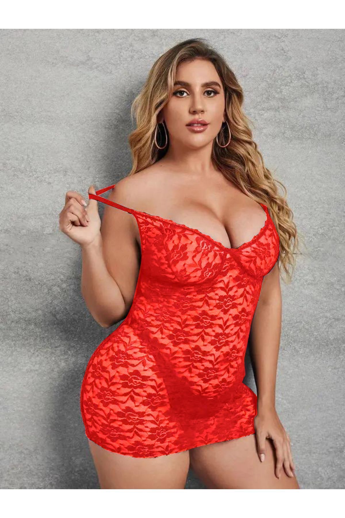 Nuitamore Büyük Beden ( Big Size ) Dantelli Kırmızı Gecelik.