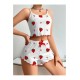 Beyaz Çilek Desenli Askılı Şortlu Pijama Takımı