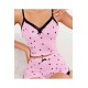 Pembe Kalpli Dantel Detaylı Ribana Şortlu Kadın Pijama Takımı –