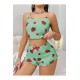 Çilek Desenli Kadın Şortlu Pijama Takımı – Pamuklu Ribana –
