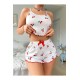 Beyaz Kiraz Desenli Crop Şortlu Kadın Pijama Takımı – Pamuklu Ribana –