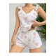 Şeftali Desenli Dabıl Kumaş Şortlu Kadın Pijama Takımı – Askılı –