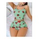 Çilek Desenli Kadın Şortlu Pijama Takımı – Pamuklu Ribana –