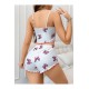 Beyaz Kelebek Desenli Crop Şortlu Kadın Pijama Takımı – Pamuklu Ribana –