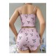 Kadın Pembe Kurdele Desenli Şortlu Pijama Takımı – Rahat ve Şık Ev Giyim