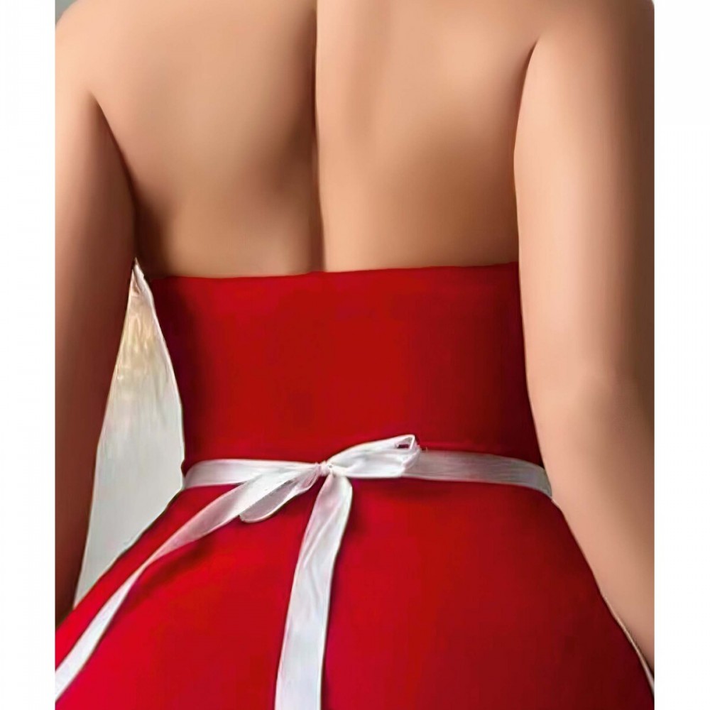 Kalpli Kırmızı Dantelli Yılbaşı Kostüm Elbise – 3 Parça Set