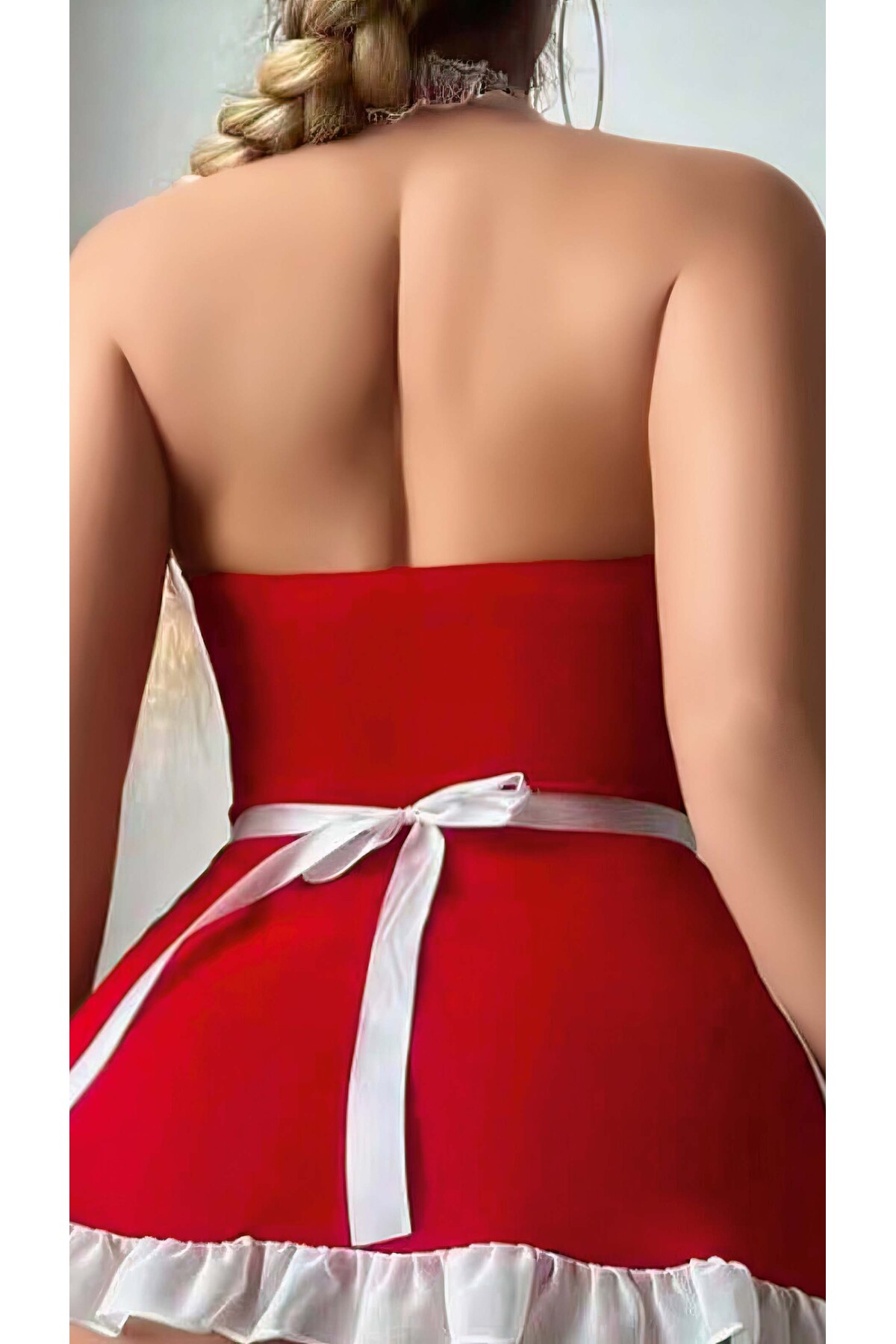 Kalpli Kırmızı Dantelli Yılbaşı Kostüm Elbise – 3 Parça Set