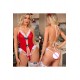 – Noel Temalı Bağlamalı Dantelli Body – Kırmızı