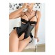 Dantel Detaylı Bağlamalı Transparan Kadın Bodysuit – Siyah & Kırmızı