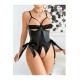 Dantel Detaylı Bağlamalı Transparan Kadın Bodysuit – Siyah & Kırmızı