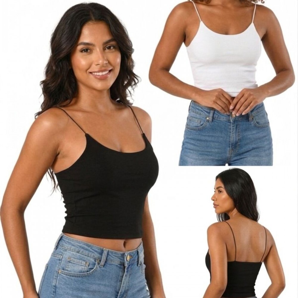 Nuitamore Siyah ve Beyaz İkili Set – İp Askılı Crop Top Astarlı Büstiyer Bluz