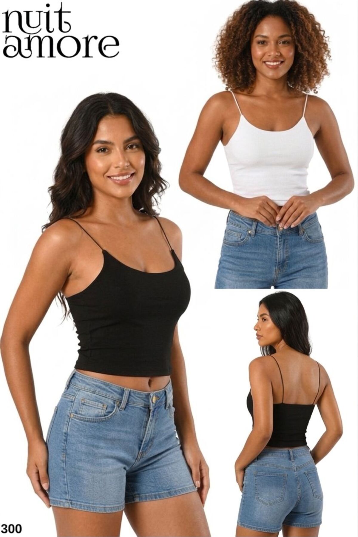 Nuitamore Siyah ve Beyaz İkili Set – İp Askılı Crop Top Astarlı Büstiyer Bluz