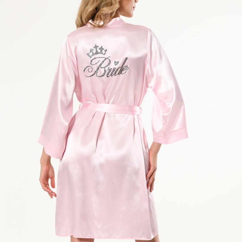 Pembe Kısa Saten Bride Sabahlık