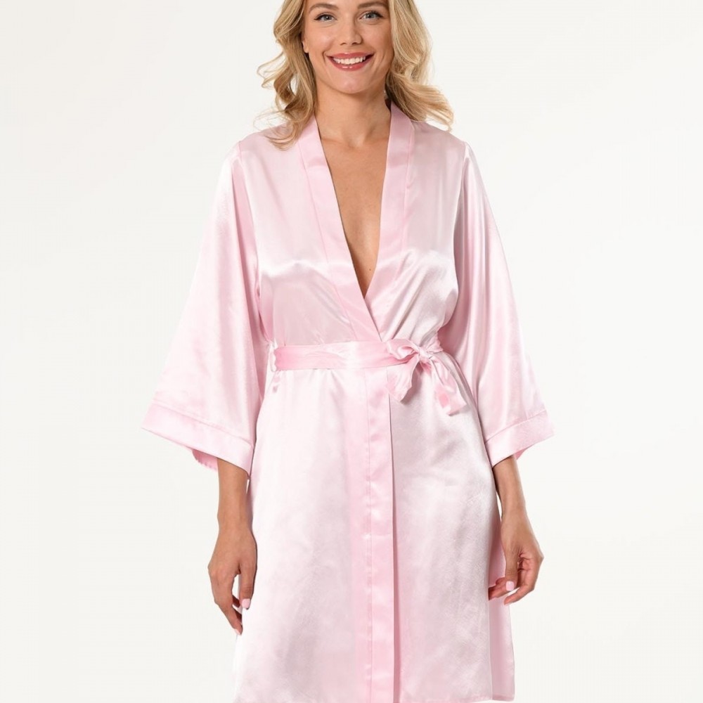 Pembe Kısa Saten Bride Sabahlık