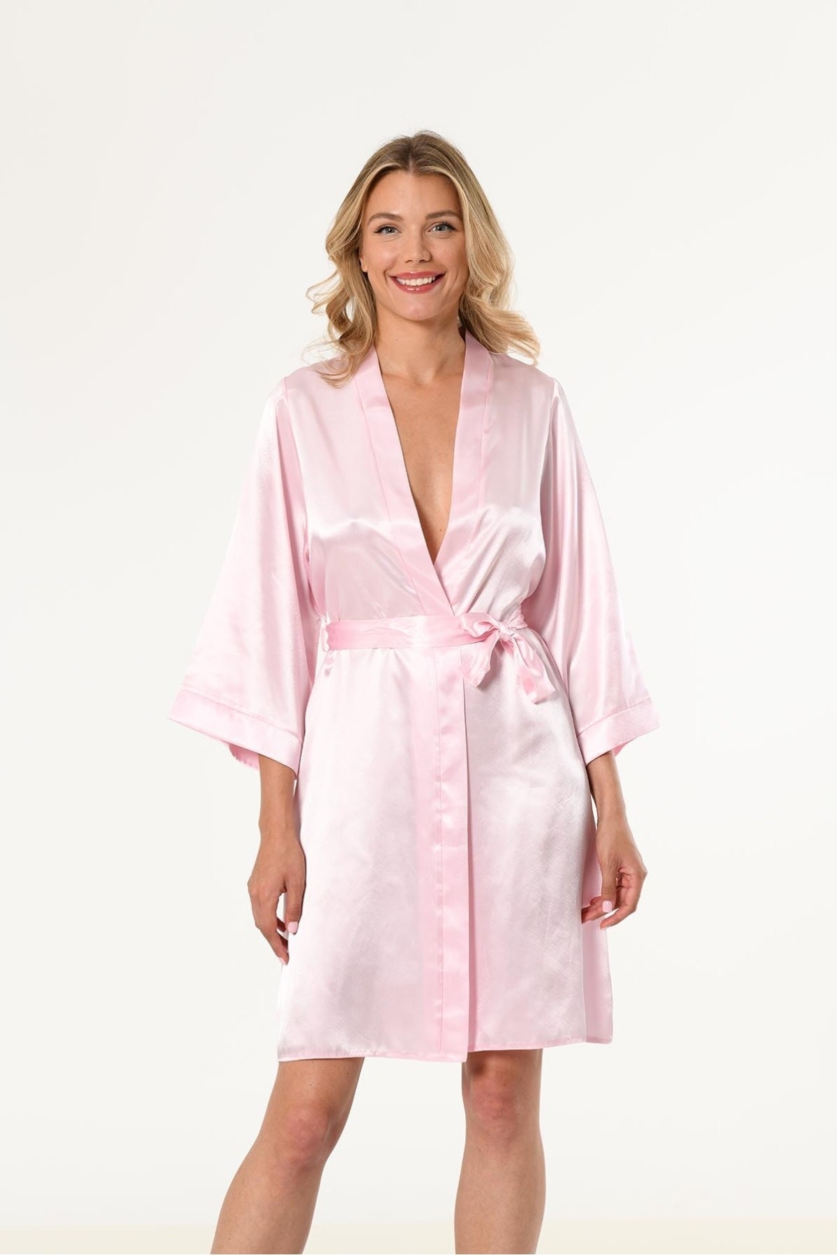 Pembe Kısa Saten Bride Sabahlık