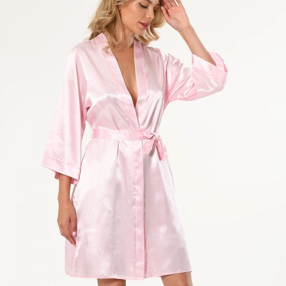 Pembe Kısa Saten Bride Sabahlık
