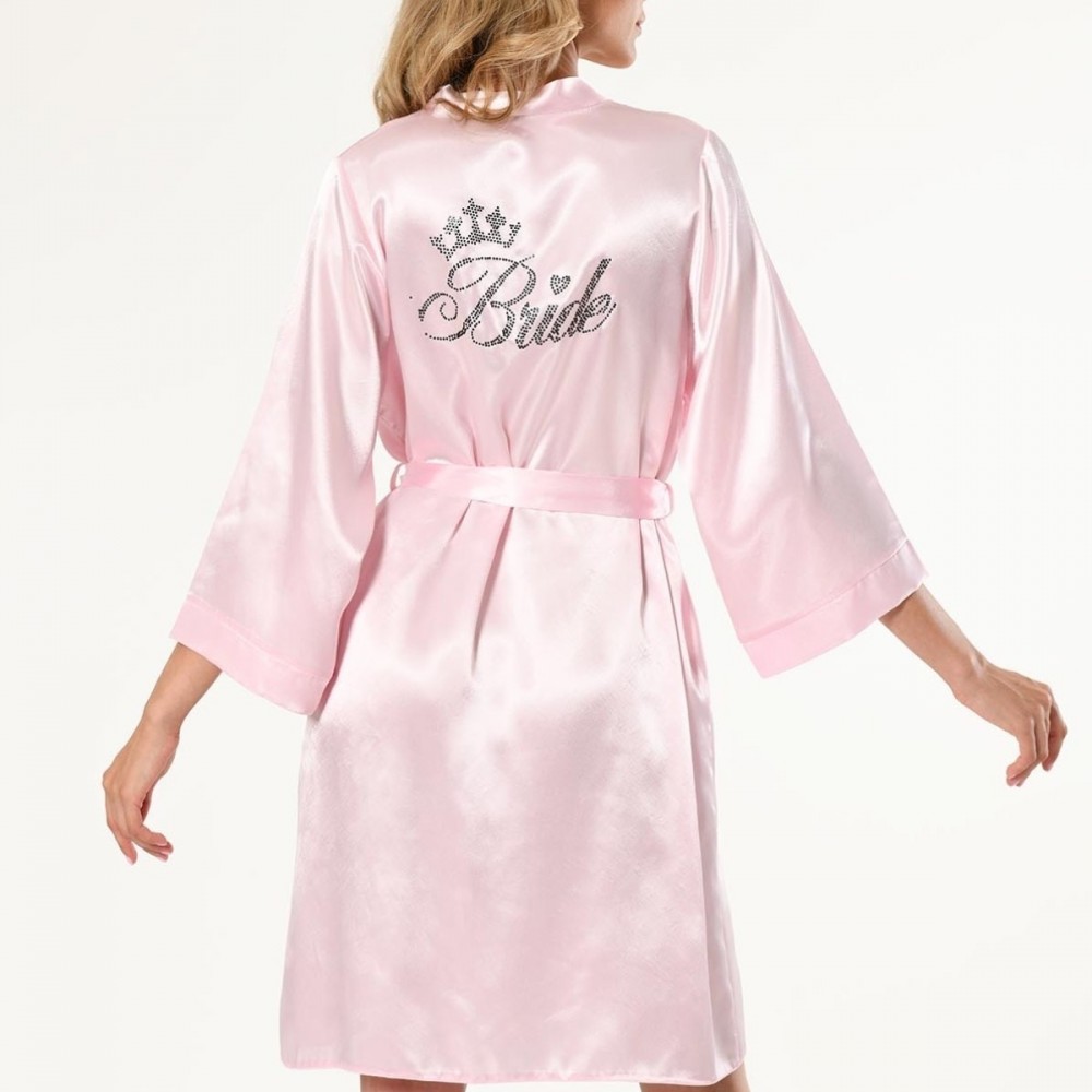 Pembe Kısa Saten Bride Sabahlık