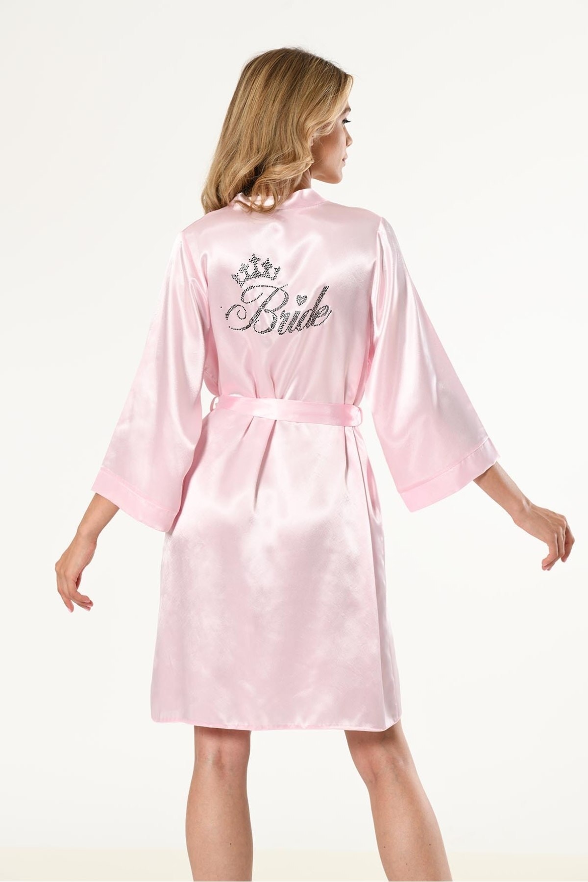 Pembe Kısa Saten Bride Sabahlık