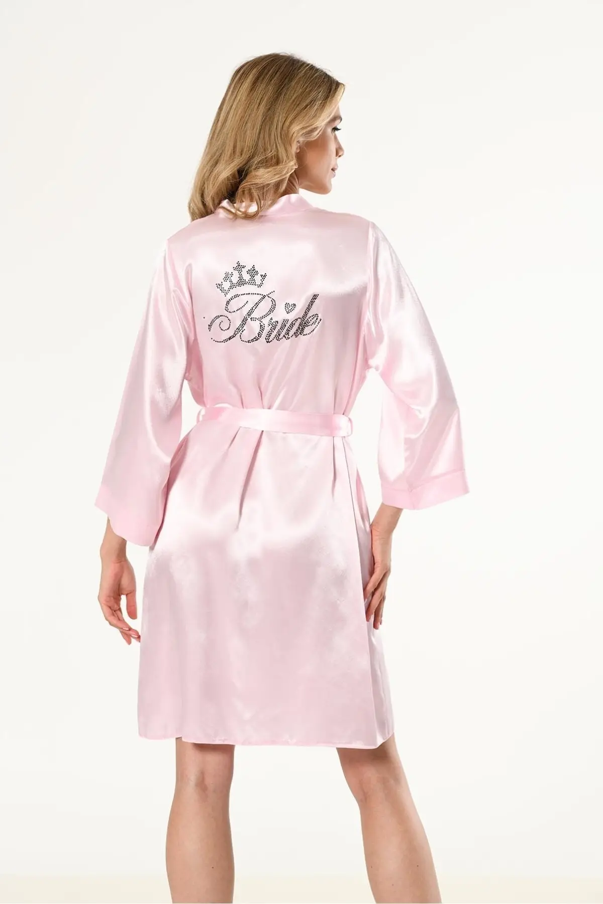 Pembe Kısa Saten Bride Sabahlık