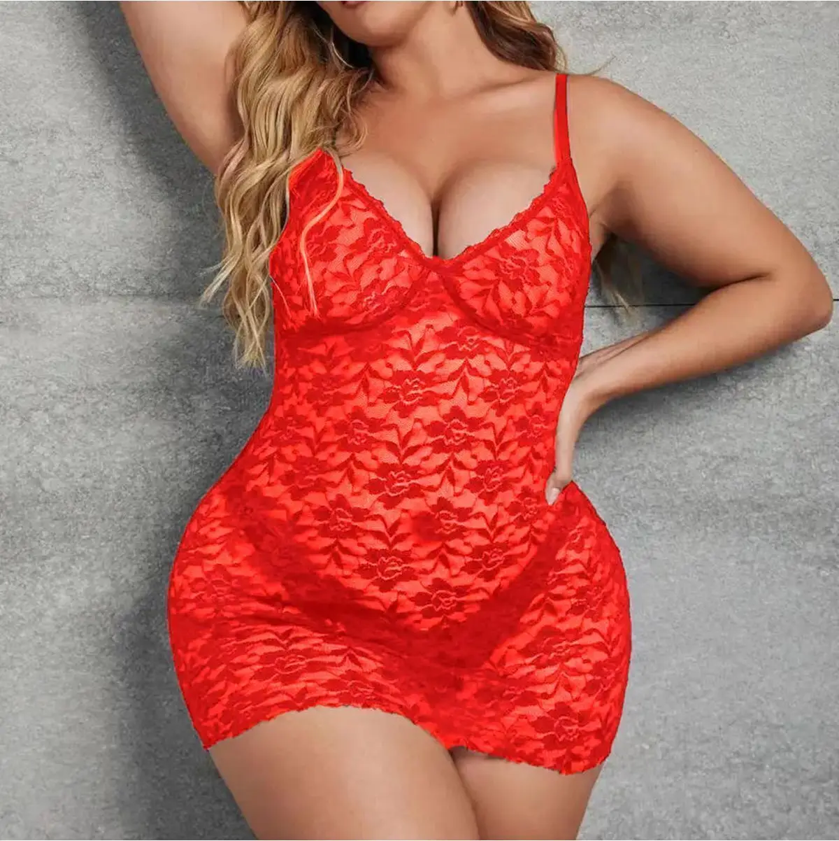Nuitamore Büyük Beden ( Big Size ) Dantelli Kırmızı Gecelik.