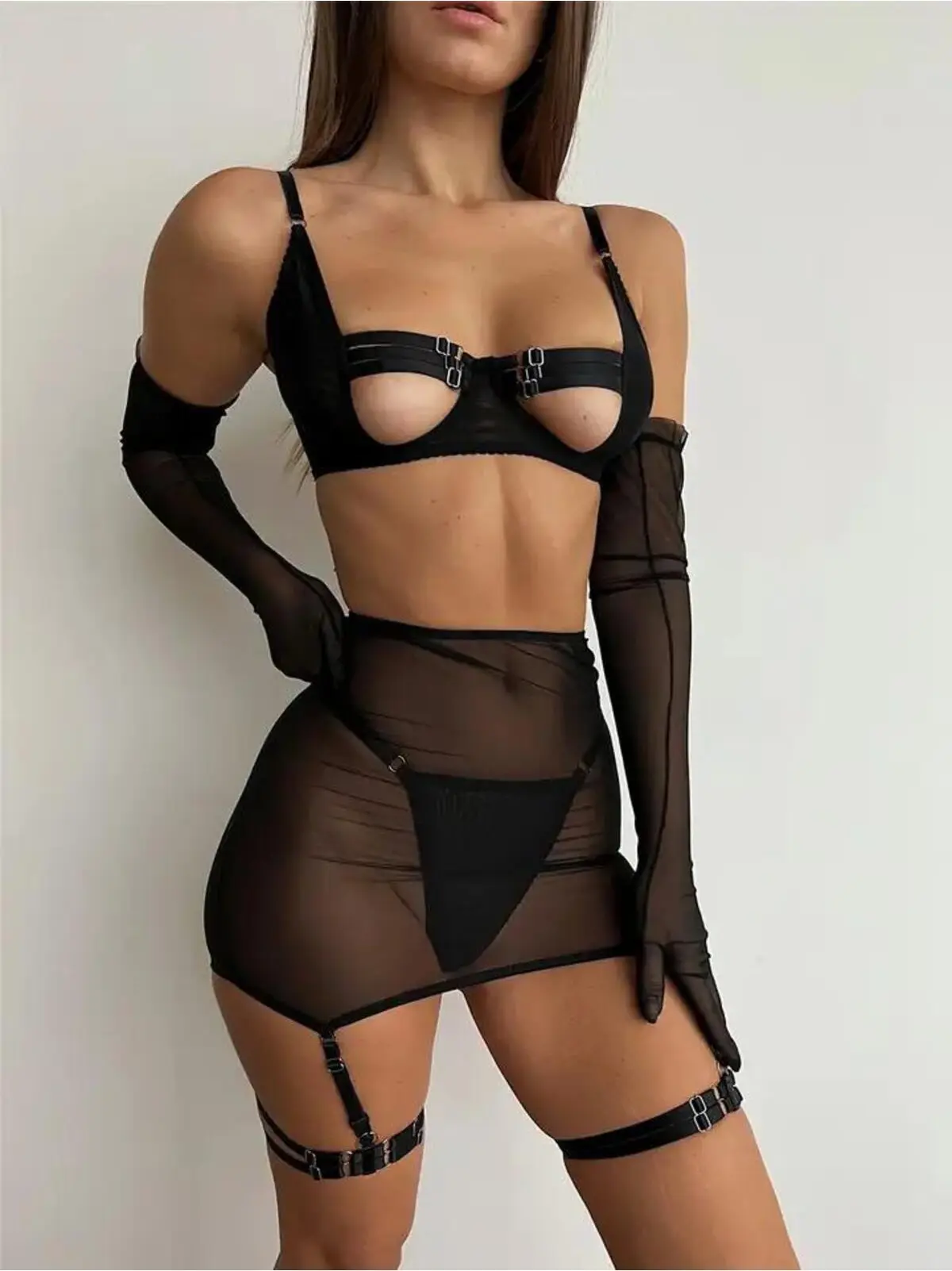 Nuitamore Siyah Lüks Babydoll ve Jartiyer Takım.