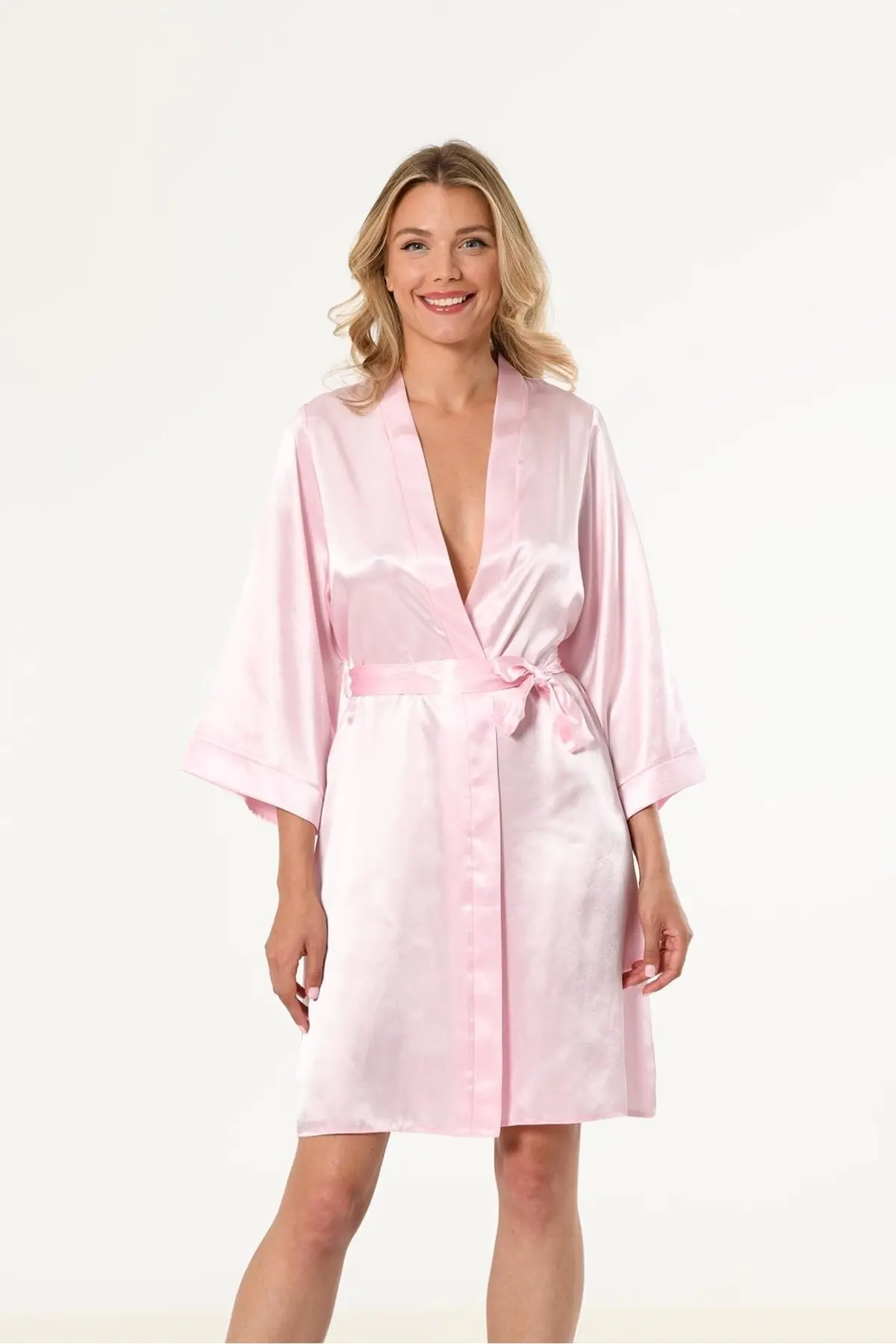 Pembe Kısa Saten Bride Sabahlık