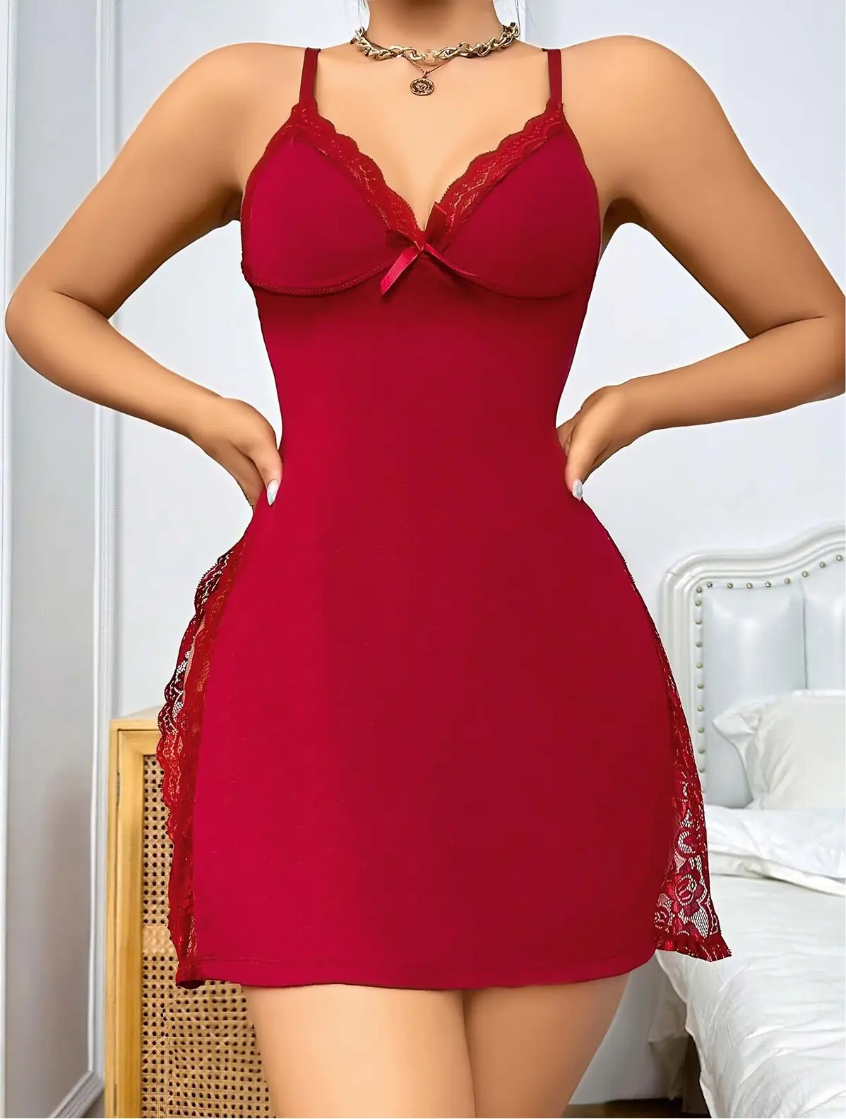 Likralı Dantelli Askılı Mini Gecelik – 5 Renk Seçeneği –