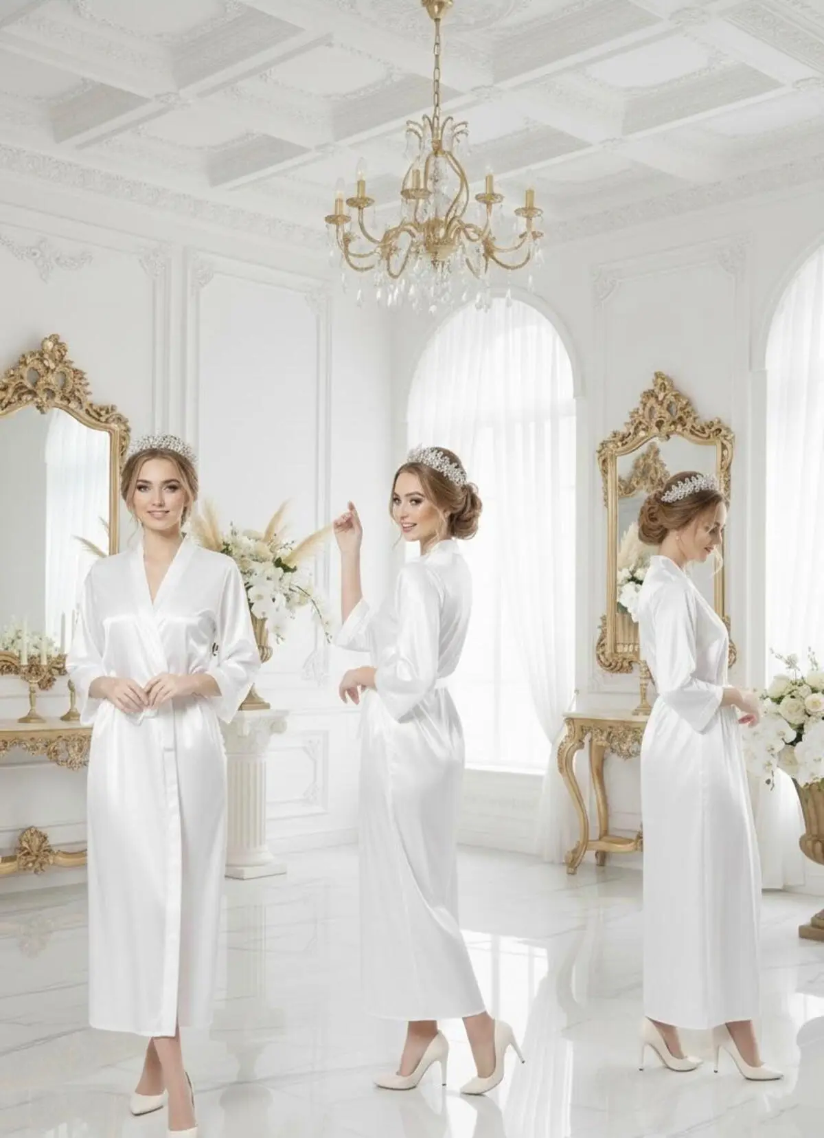 Beyaz Bride Saten Uzun Sabahlık.