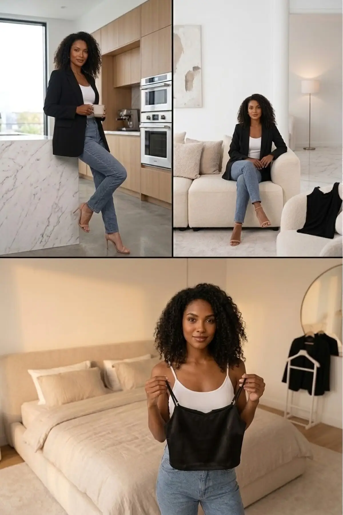 Nuitamore Siyah ve Beyaz İkili Set – İp Askılı Crop Top Astarlı Büstiyer Bluz