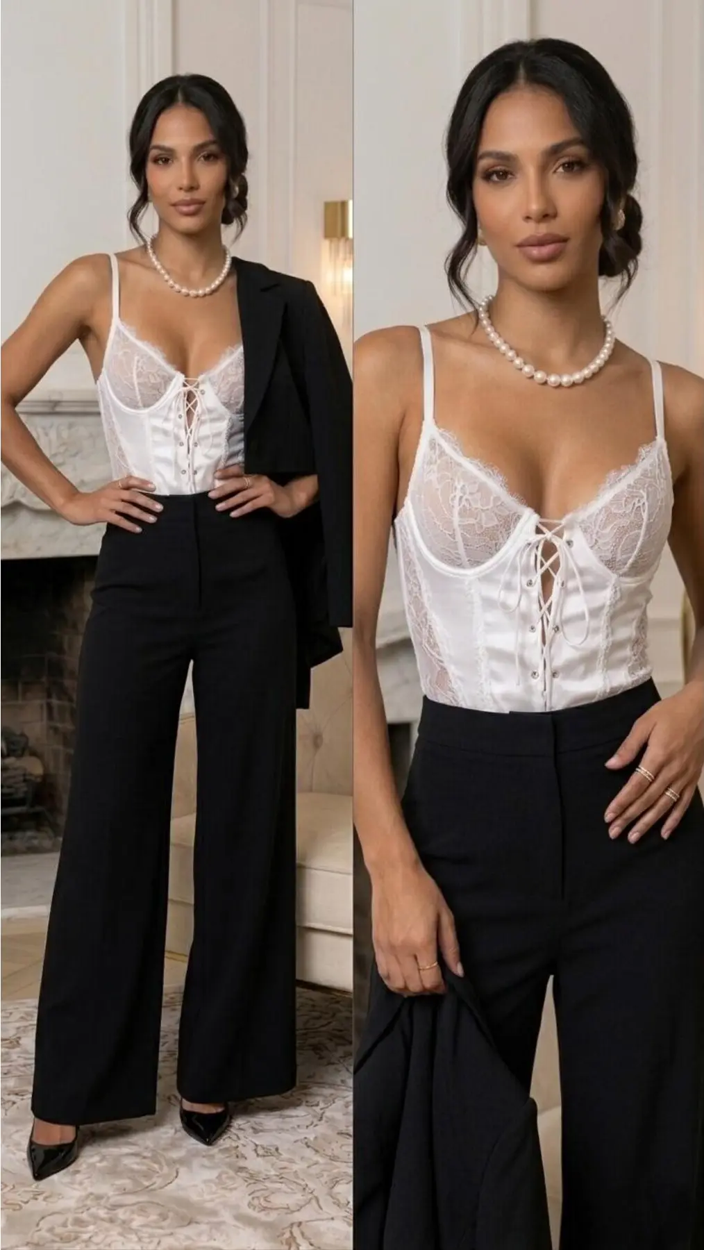Beyaz Dantel Body Kadın İp Askılı Bağcık Detaylı Bodysuit