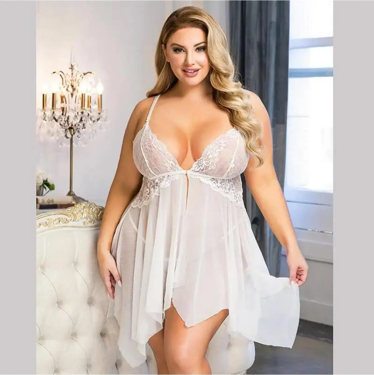 Nuitamore Kırmızı ''Big size" Dantel ve Tül Kumaşlı Gecelik